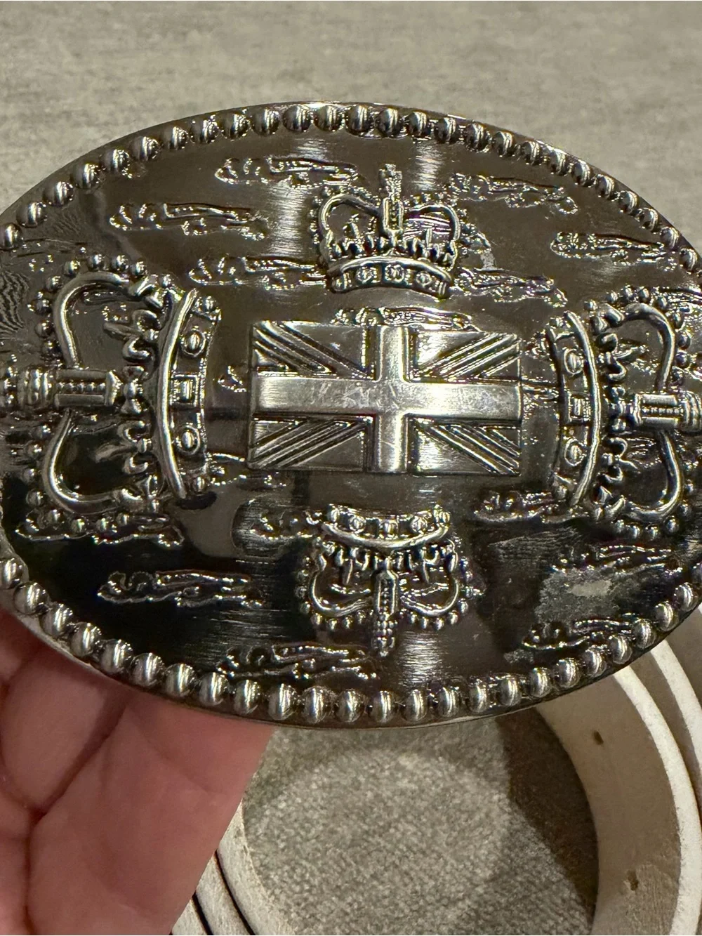 Vintage White Belt Crown Union Jack Buckle Punk Y2K Boho 33-37